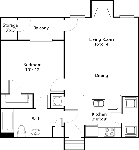 the floor plan of a bedroom apartment with a living room and a dining room